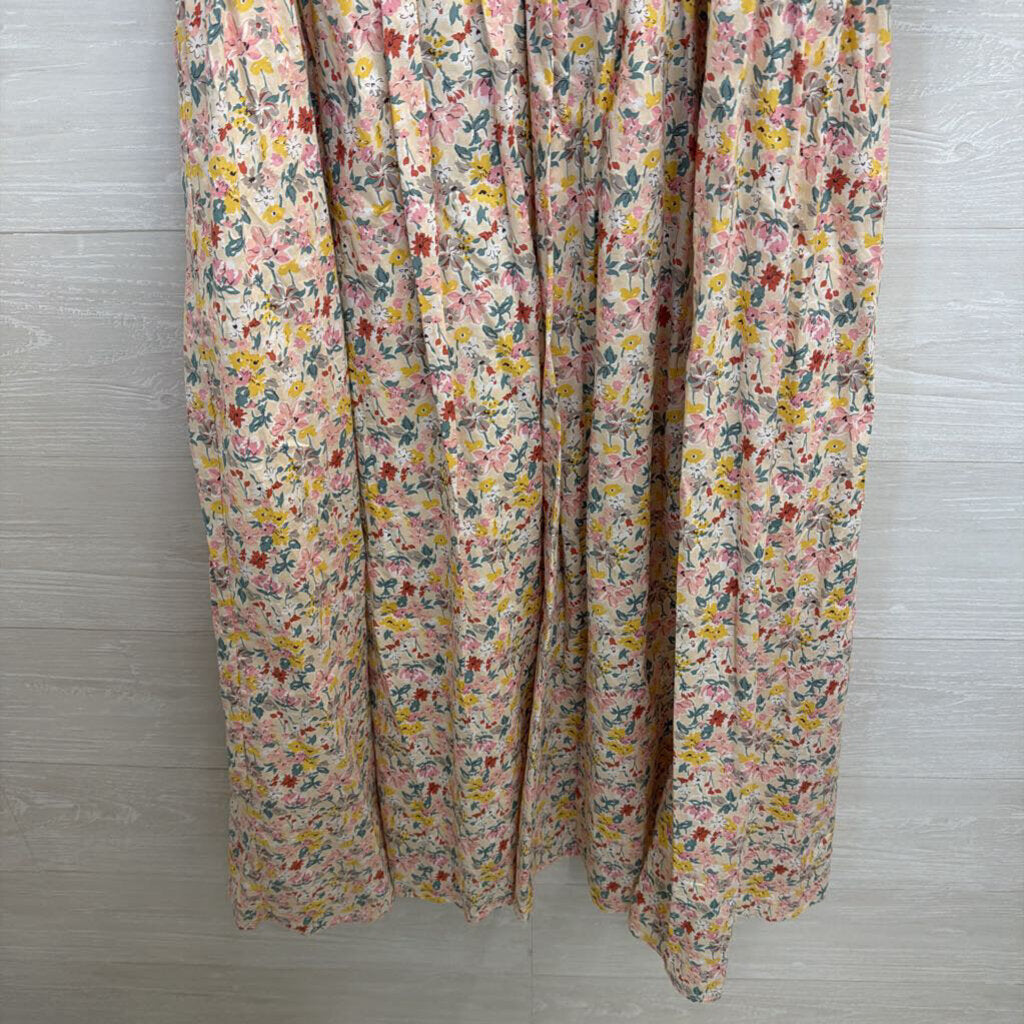 Just Me White/ Multi Floral Print Short Puff Sleeve Tie Waist Maxi Dress Large