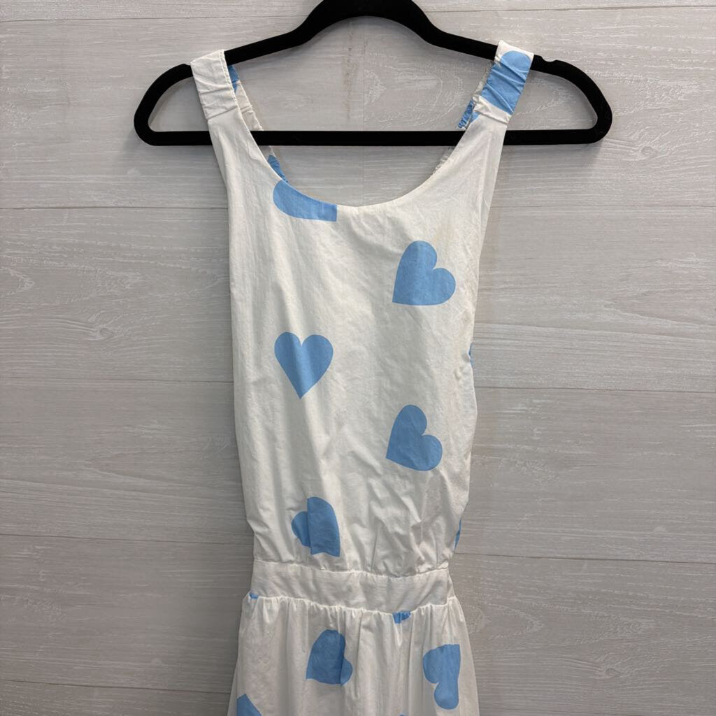 English Factory White/ Blue Hear Print Open Back Midi Dress Large