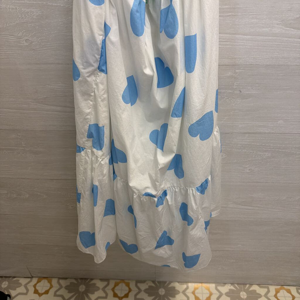 English Factory White/ Blue Hear Print Open Back Midi Dress Large