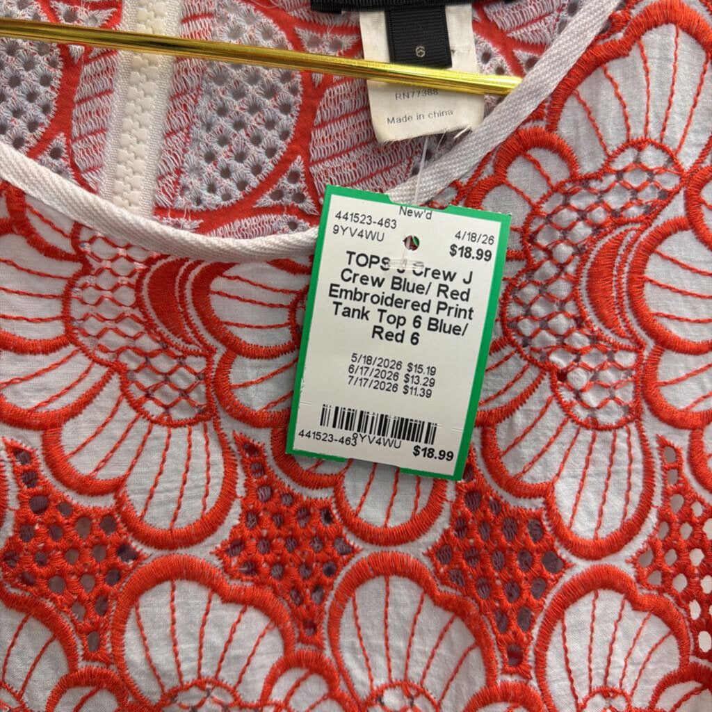 J Crew Blue/ Red Embroidered Print Tank Top 6