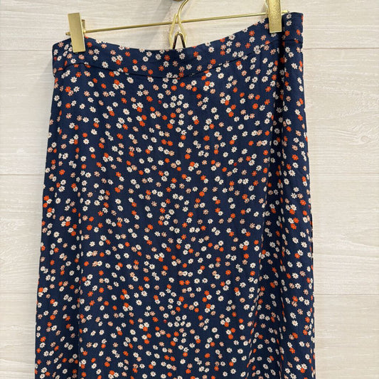 Madewell Blue/ Multi Floral Print Midi Skirt 6