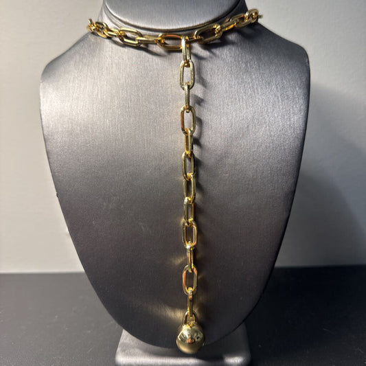 Chunky Gold Chain Necklace with Ball Pendant