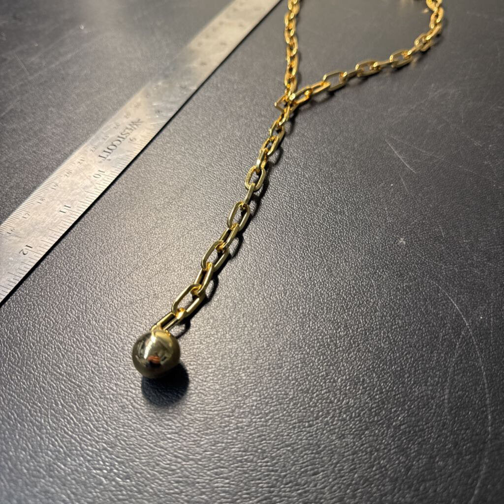Chunky Gold Chain Necklace with Ball Pendant