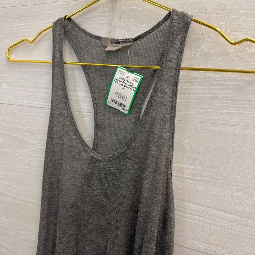 Helmut Grey Ribbed Tank Top Small