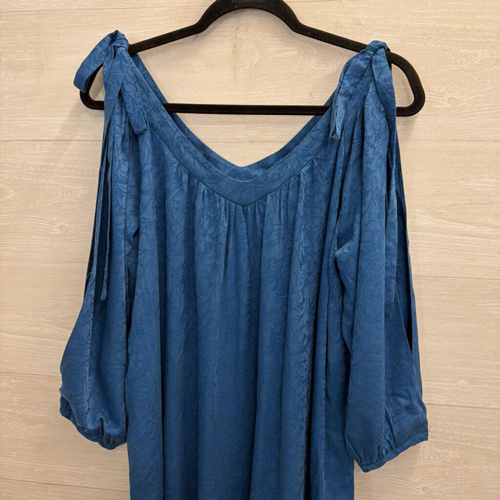 Holding Horses Blue Print Cold Shoulder Long Sleeve Dress Small