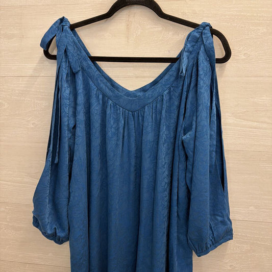 Holding Horses Blue Print Cold Shoulder Long Sleeve Dress Small