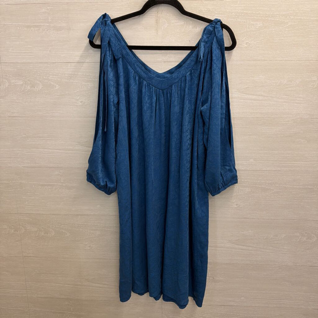 Holding Horses Blue Print Cold Shoulder Long Sleeve Dress Small