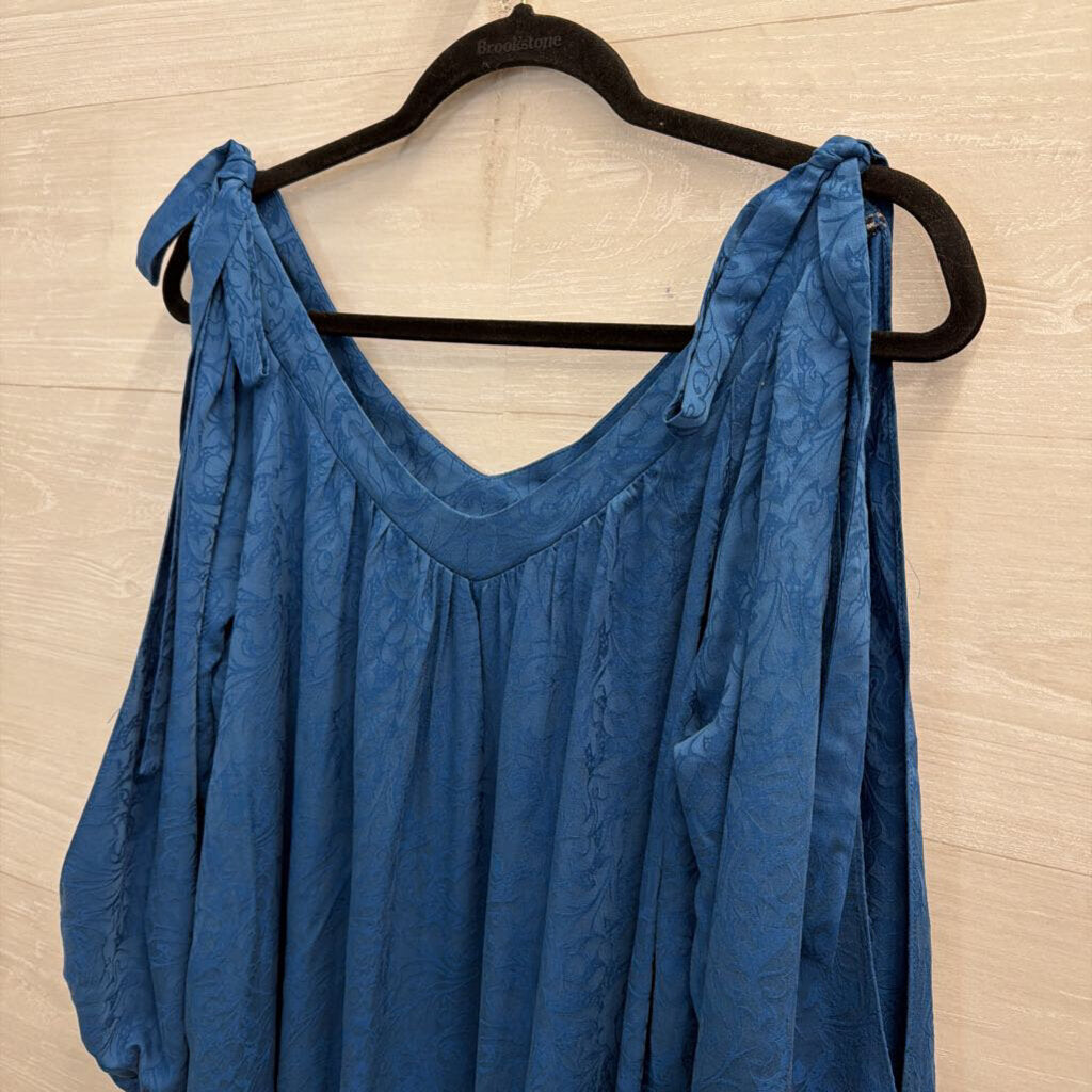 Holding Horses Blue Print Cold Shoulder Long Sleeve Dress Small