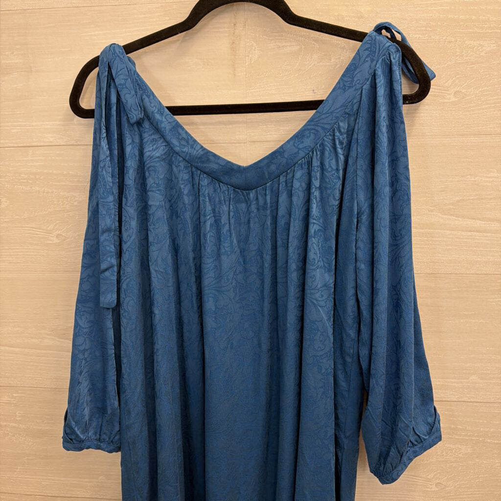 Holding Horses Blue Print Cold Shoulder Long Sleeve Dress Small