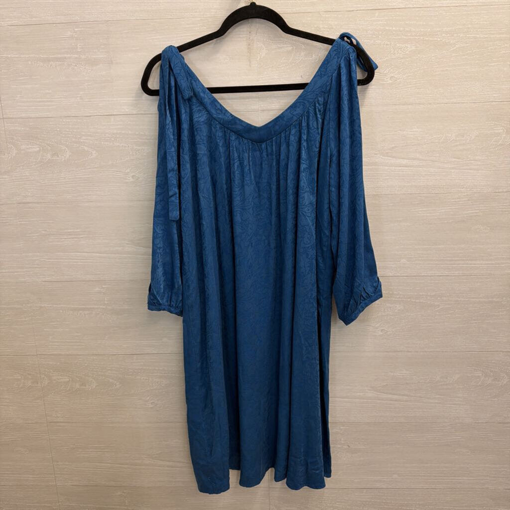 Holding Horses Blue Print Cold Shoulder Long Sleeve Dress Small