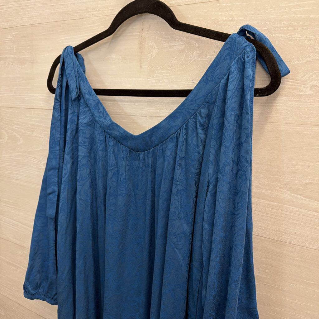 Holding Horses Blue Print Cold Shoulder Long Sleeve Dress Small