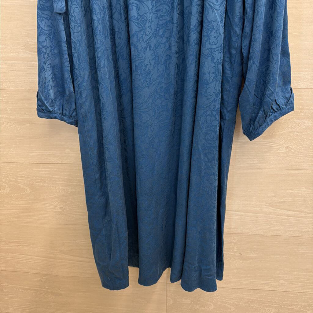 Holding Horses Blue Print Cold Shoulder Long Sleeve Dress Small