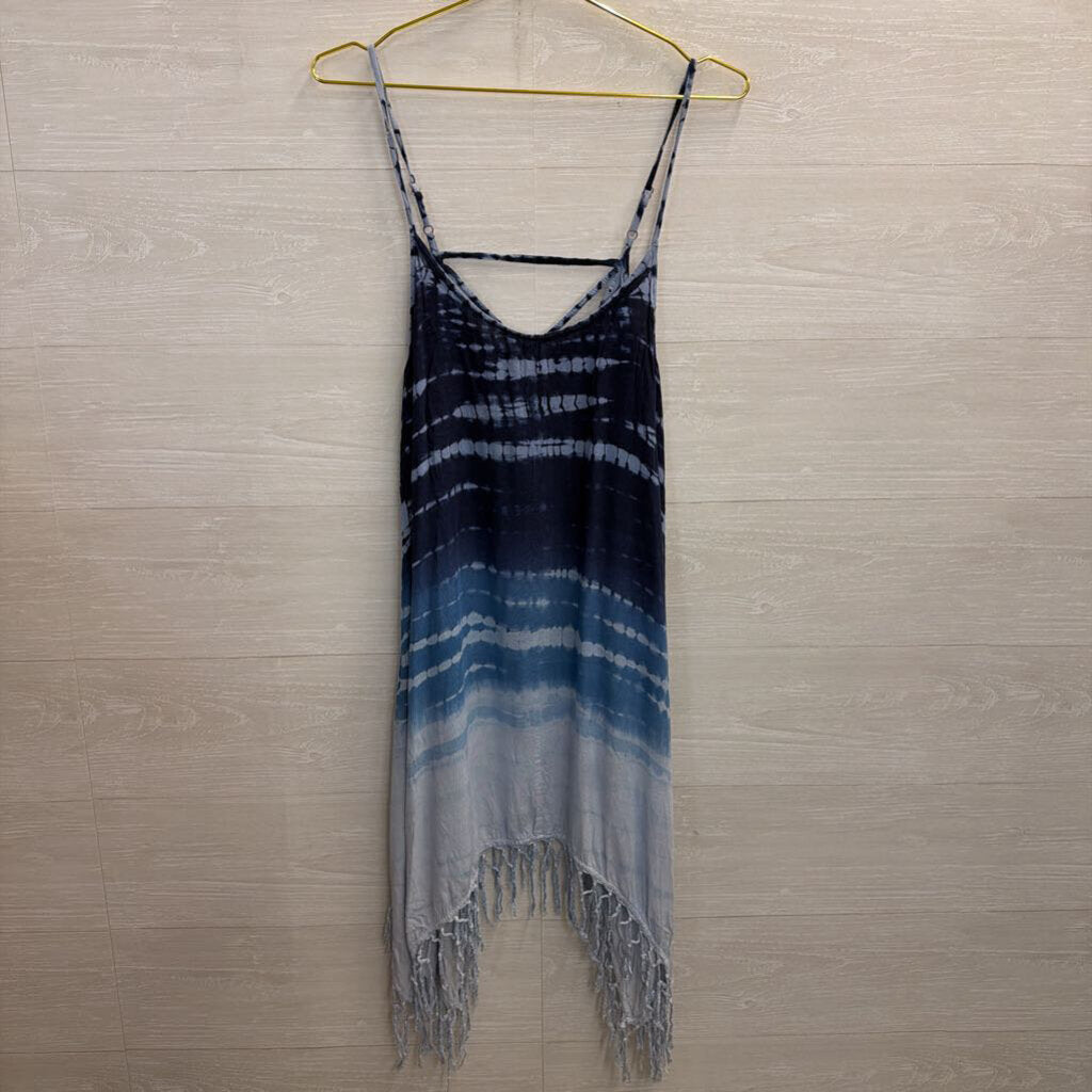 Raviya Blue Tie Dye Fringe Hem Dress Large