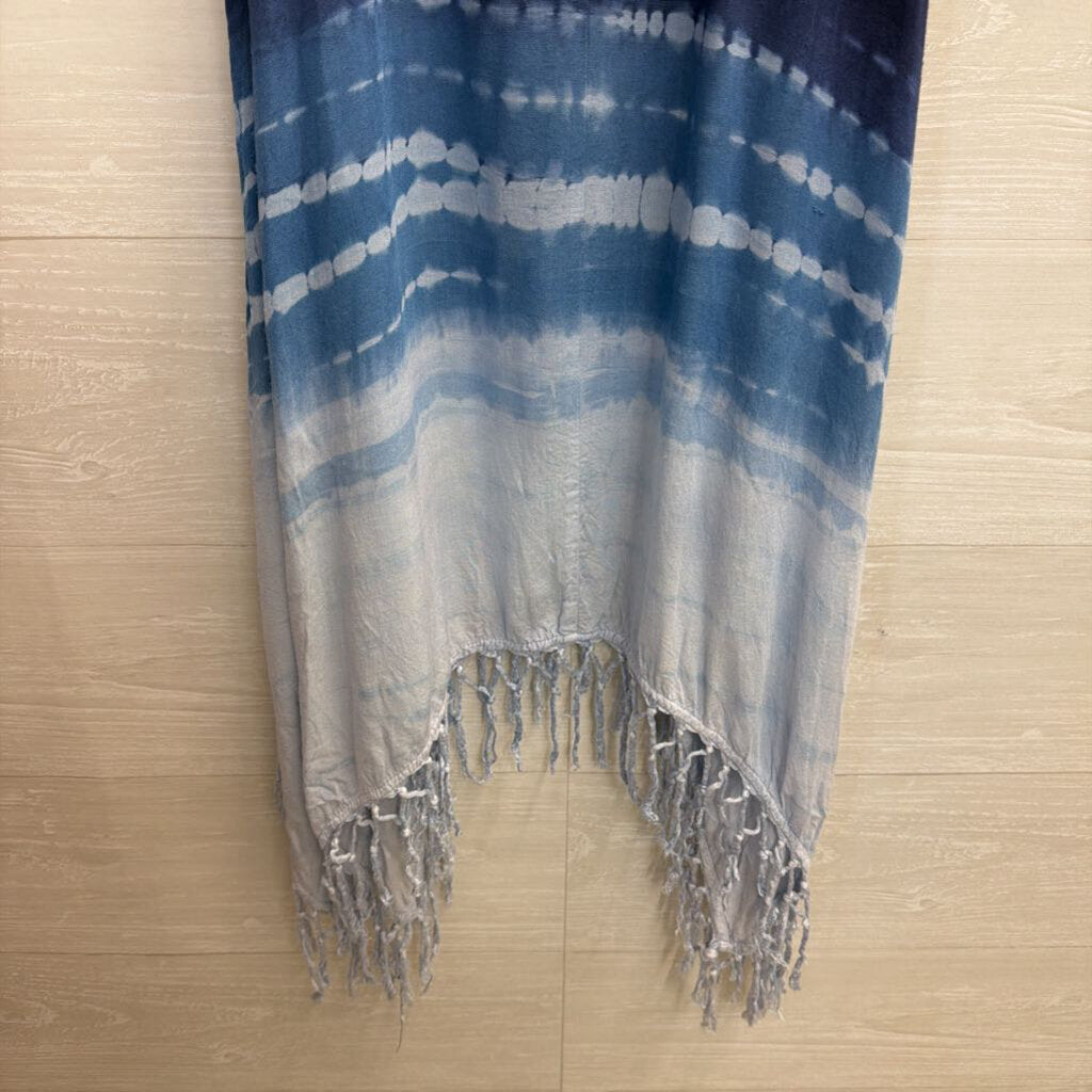 Raviya Blue Tie Dye Fringe Hem Dress Large