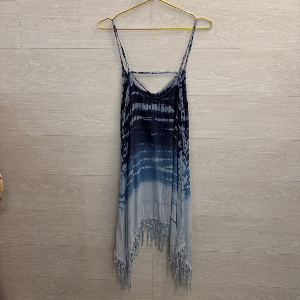 Raviya Blue Tie Dye Fringe Hem Dress Large