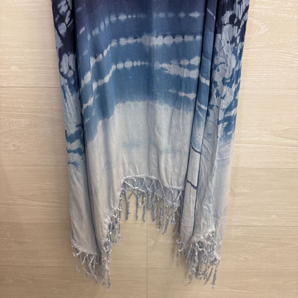 Raviya Blue Tie Dye Fringe Hem Dress Large