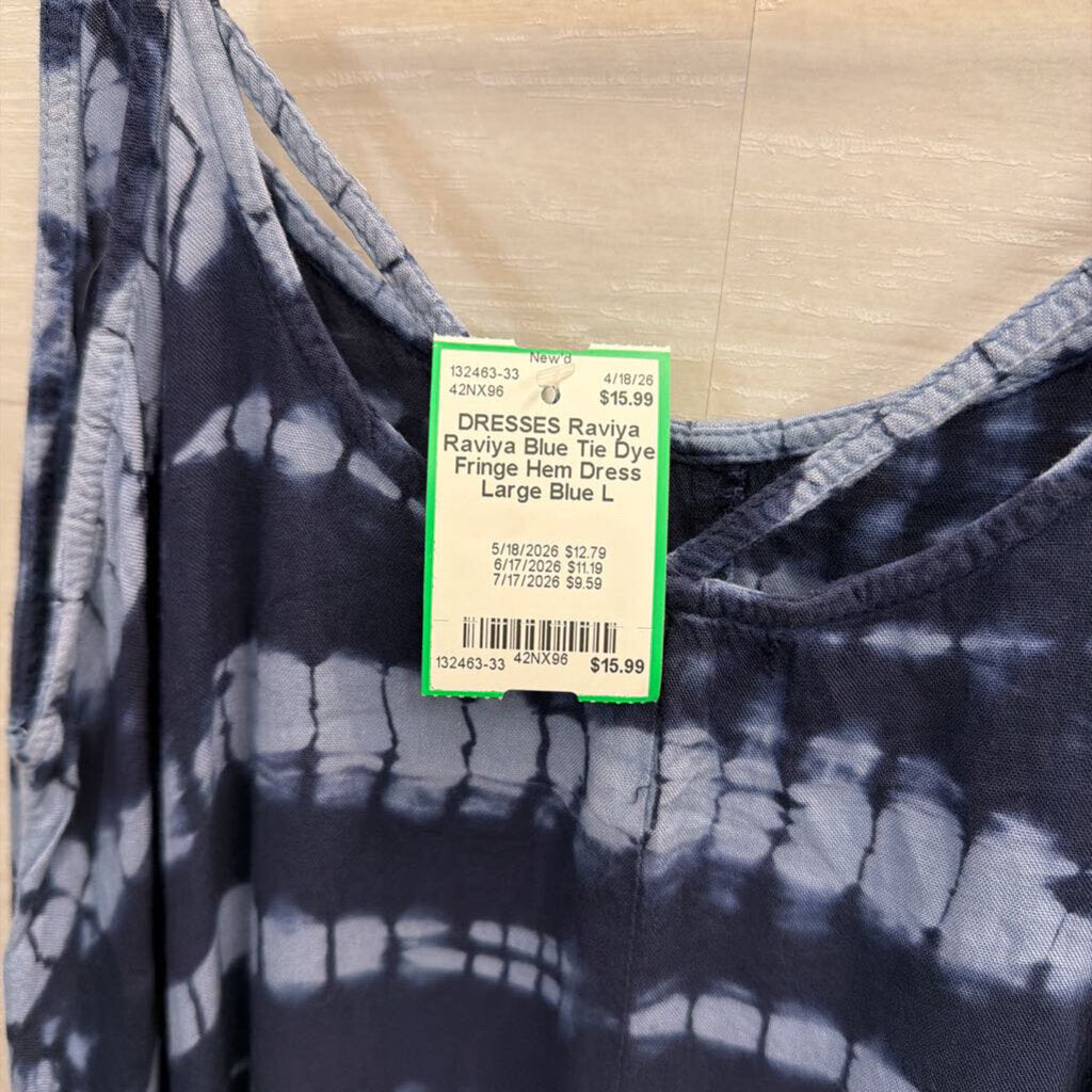 Raviya Blue Tie Dye Fringe Hem Dress Large