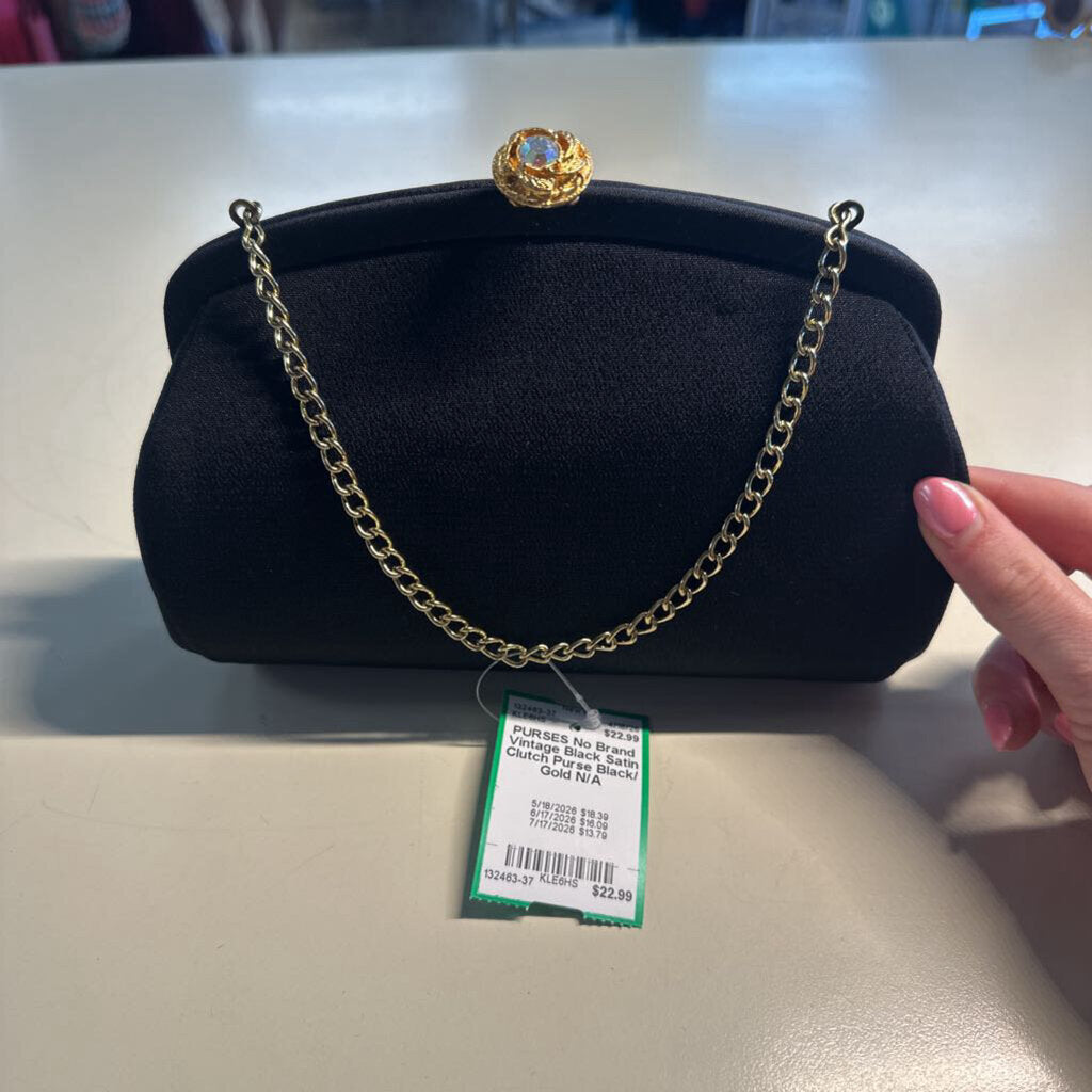 Vintage Black Satin Clutch Purse