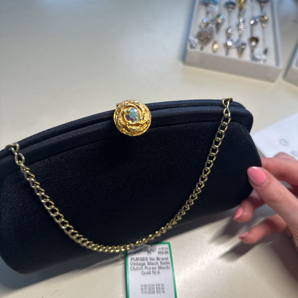 Vintage Black Satin Clutch Purse