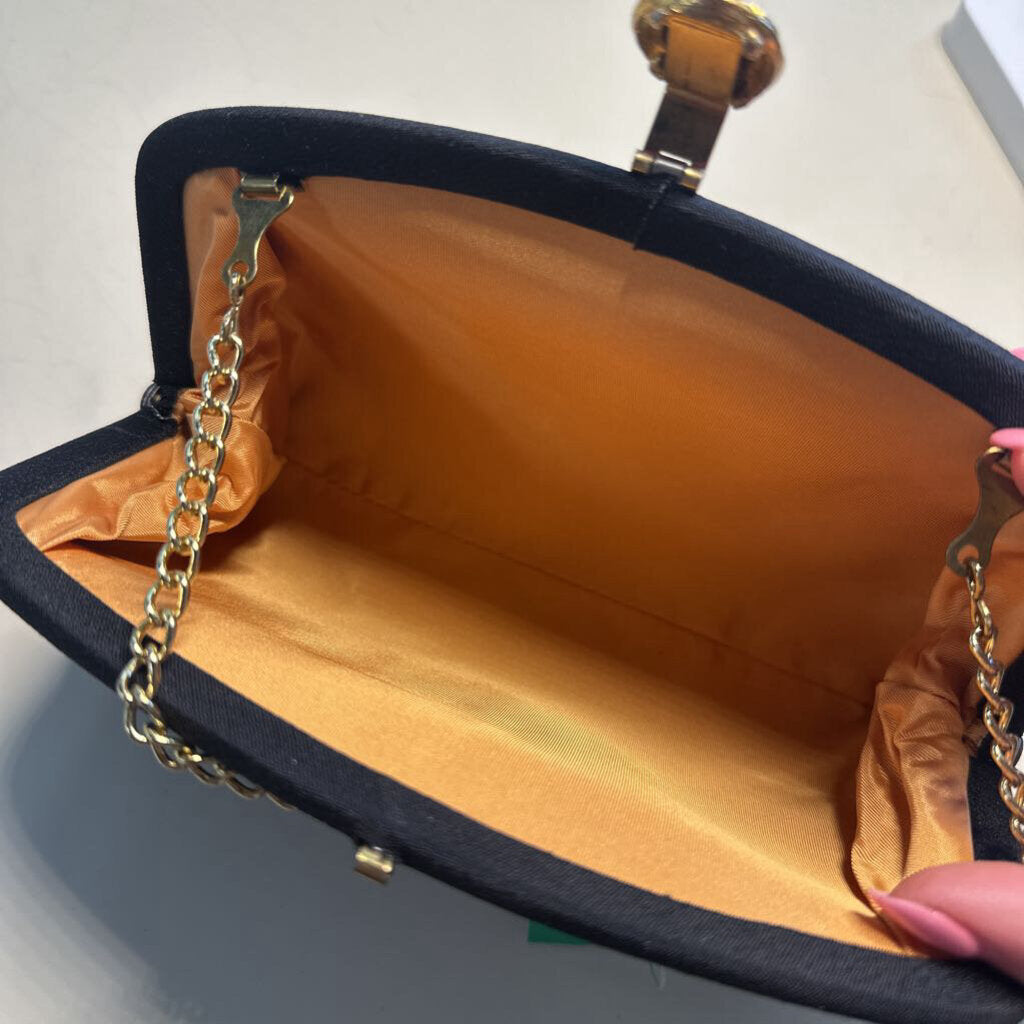 Vintage Black Satin Clutch Purse