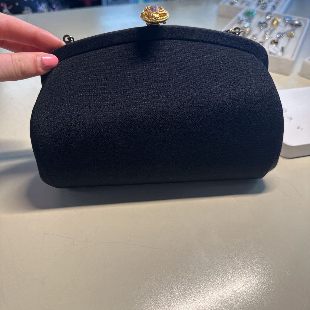 Vintage Black Satin Clutch Purse