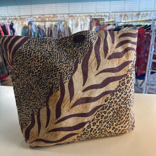 Cappelli Brown Animal Print Straw Tote Purse