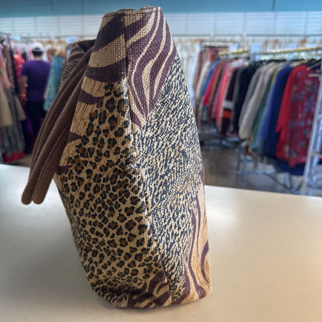 Cappelli Brown Animal Print Straw Tote Purse