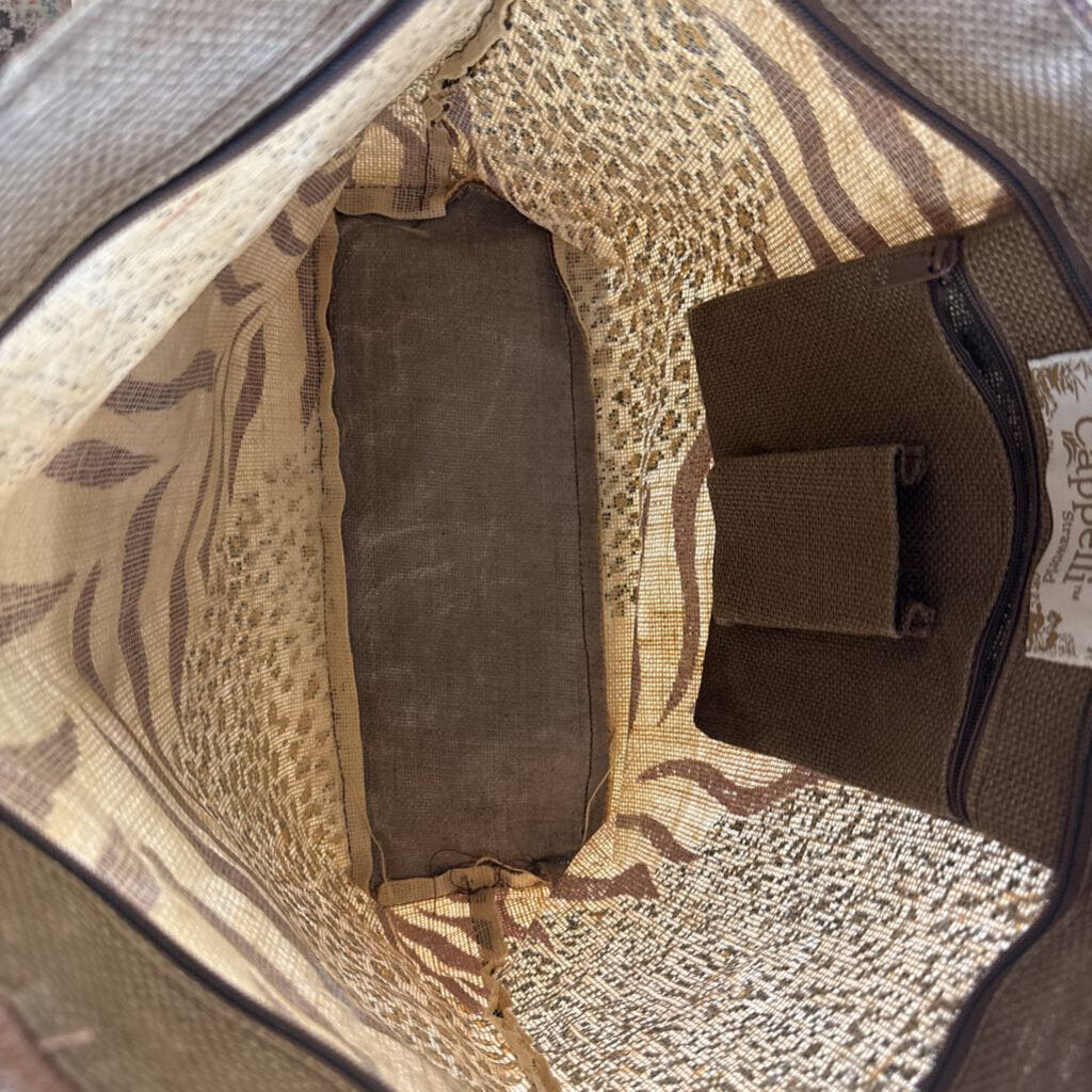 Cappelli Brown Animal Print Straw Tote Purse