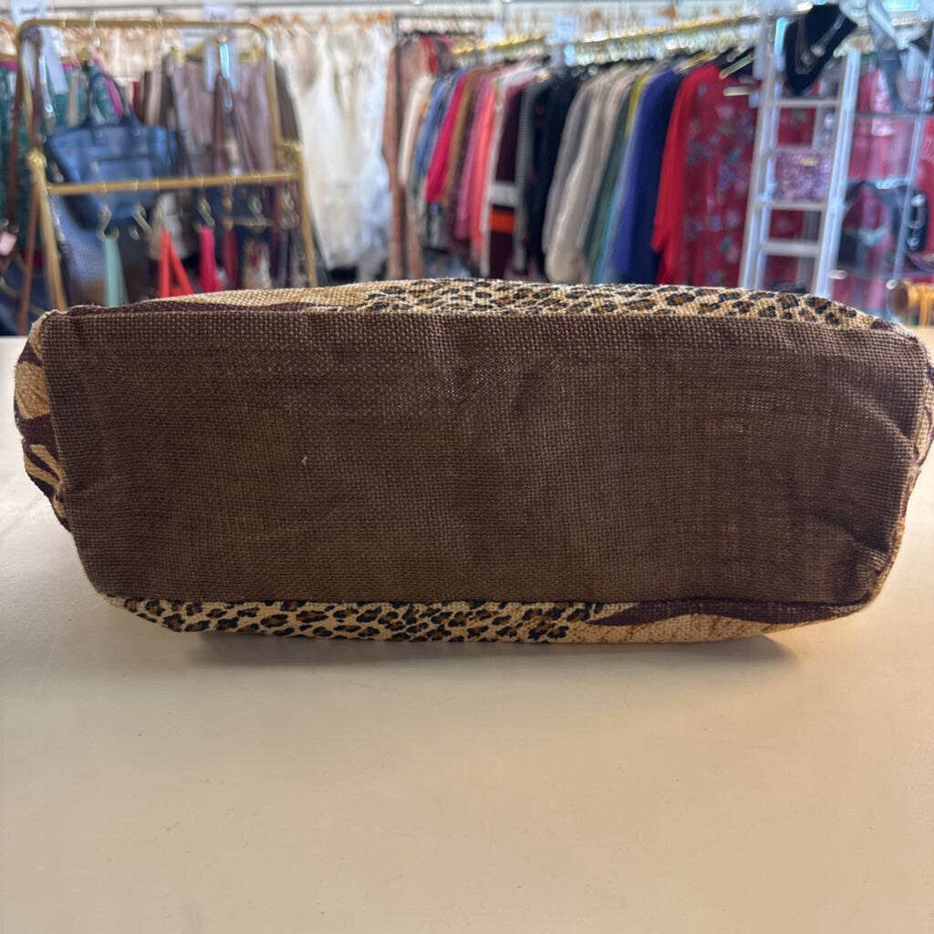 Cappelli Brown Animal Print Straw Tote Purse