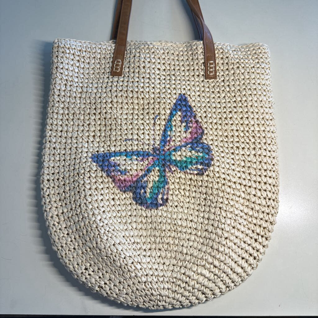Style and Co Natural Straw Butterfly Print Purse