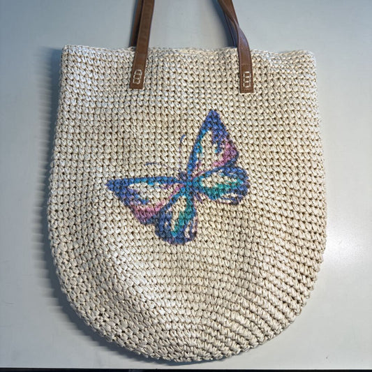 Style and Co Natural Straw Butterfly Print Purse