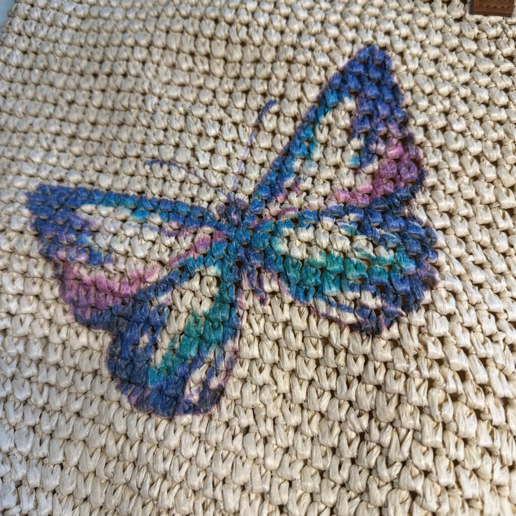Style and Co Natural Straw Butterfly Print Purse