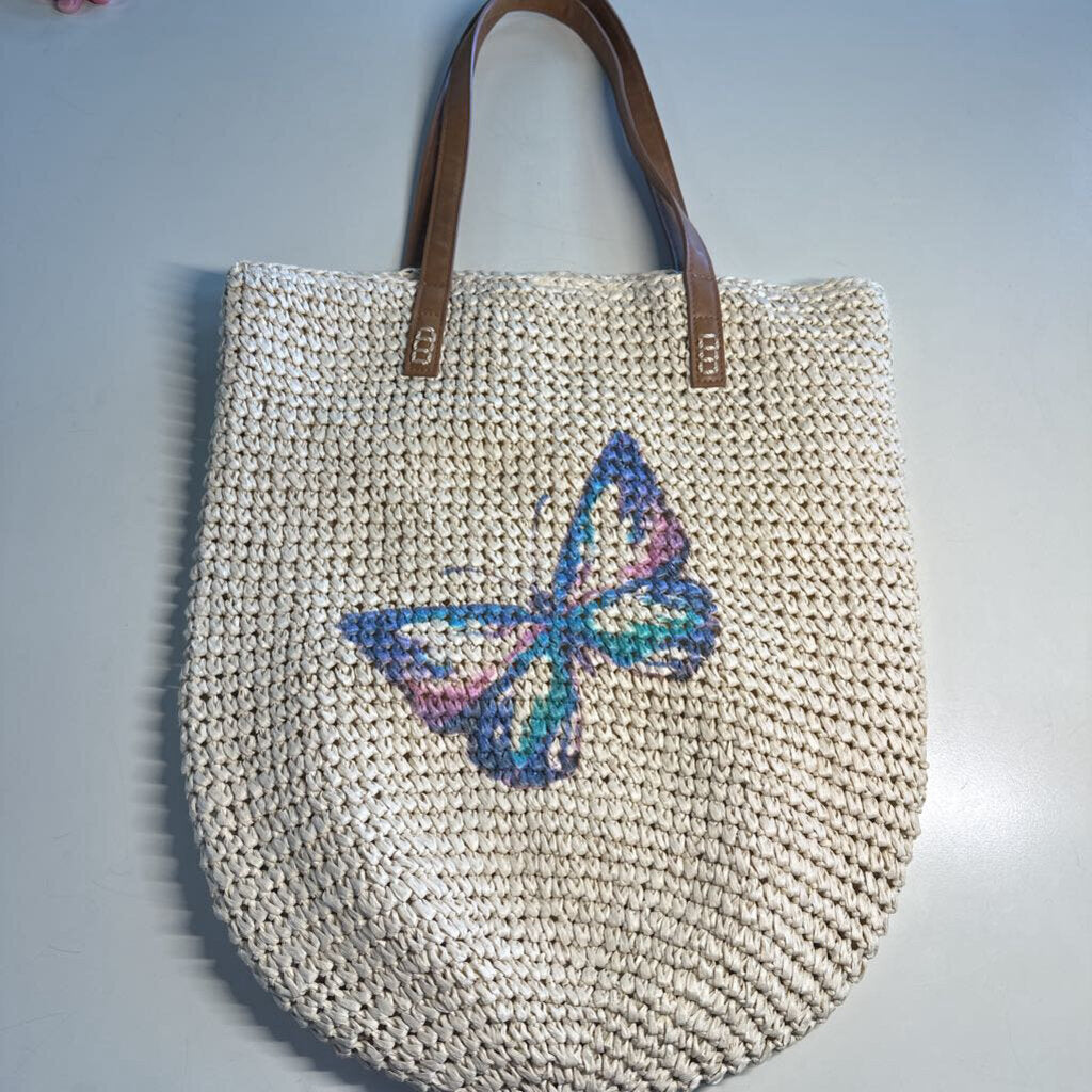 Style and Co Natural Straw Butterfly Print Purse