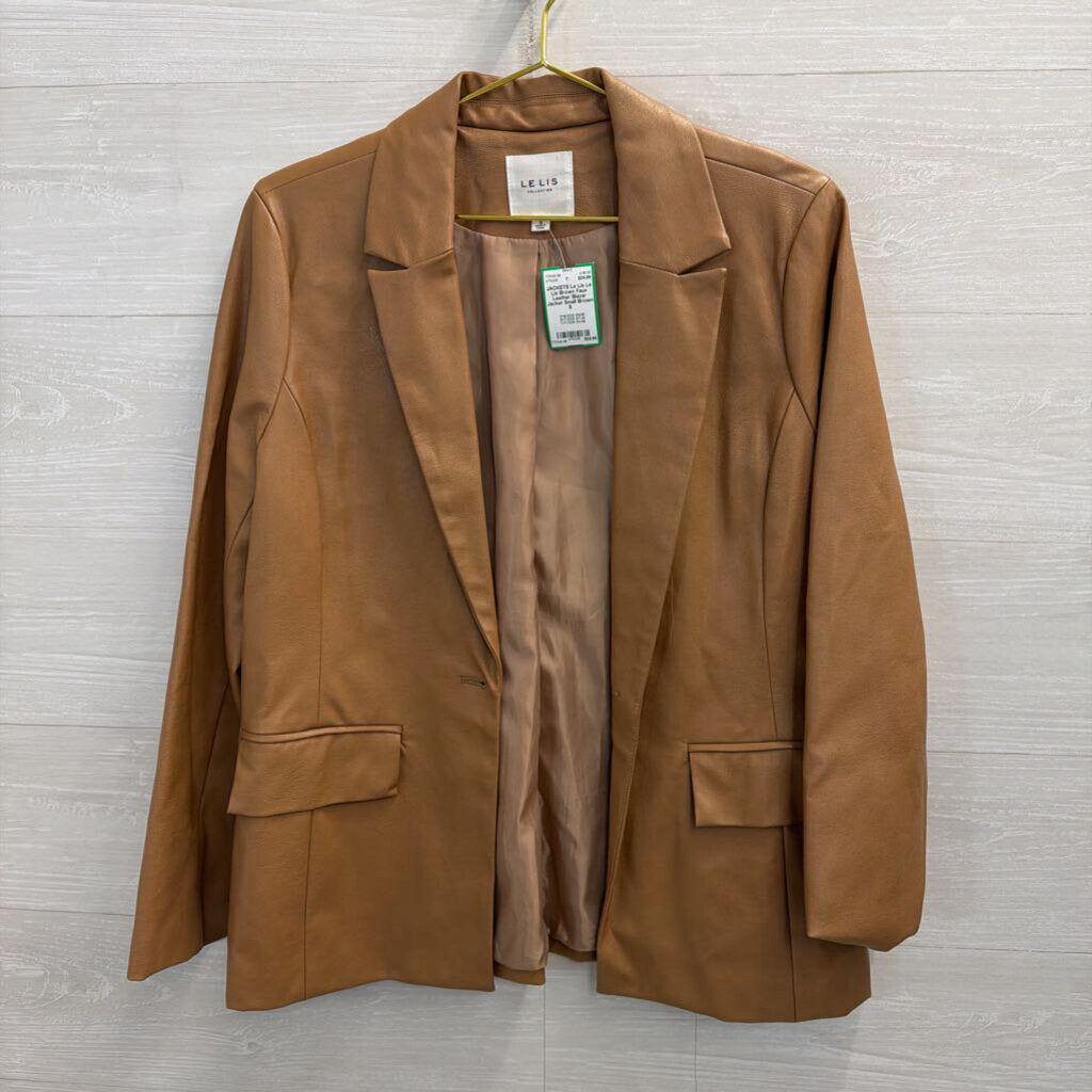 Le Lis Brown Faux Leather Blazer Jacket Small