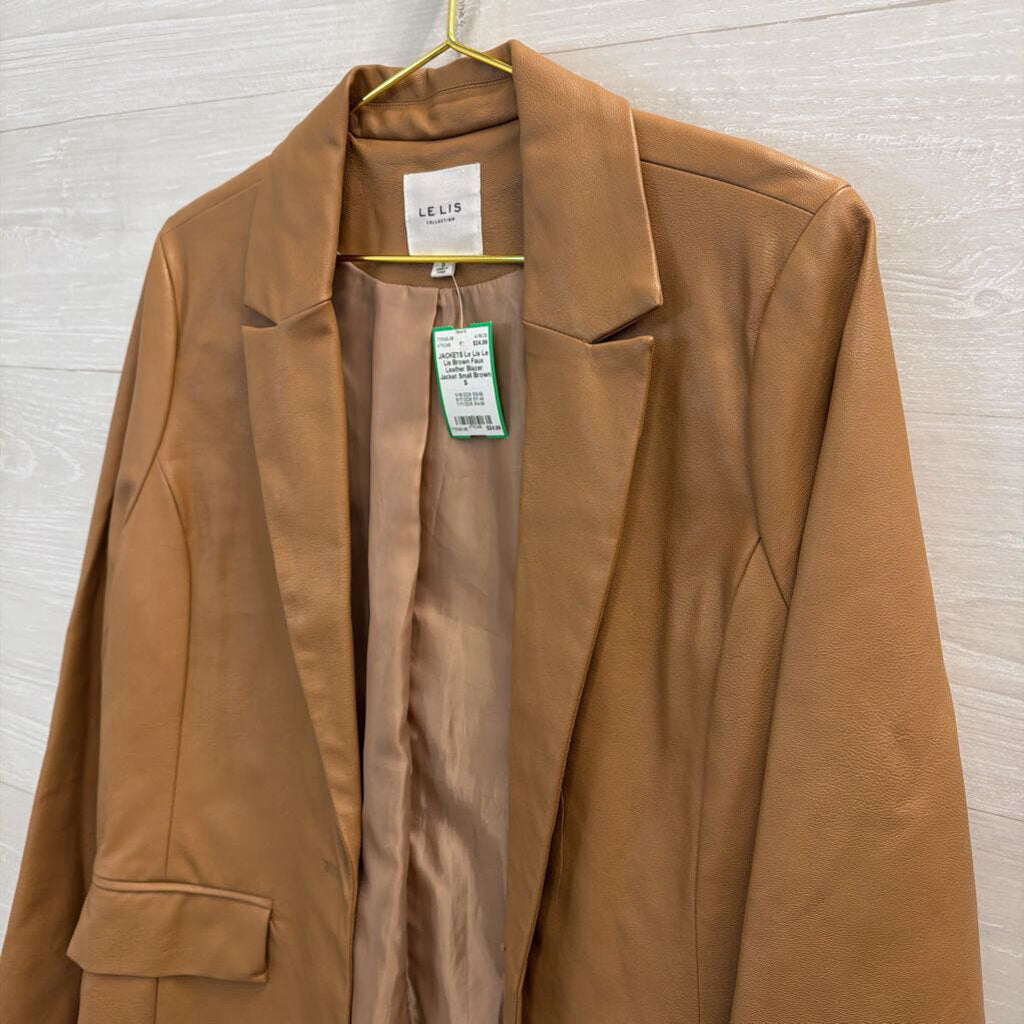 Le Lis Brown Faux Leather Blazer Jacket Small