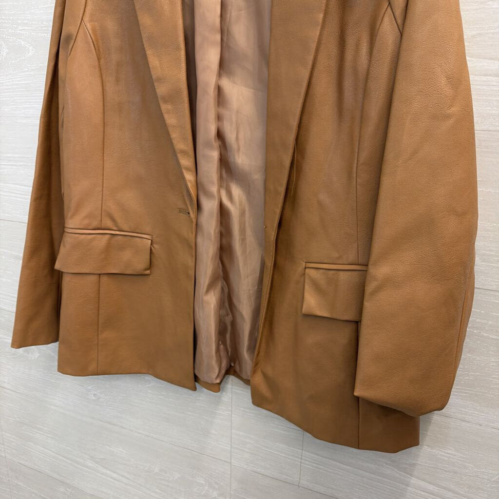 Le Lis Brown Faux Leather Blazer Jacket Small