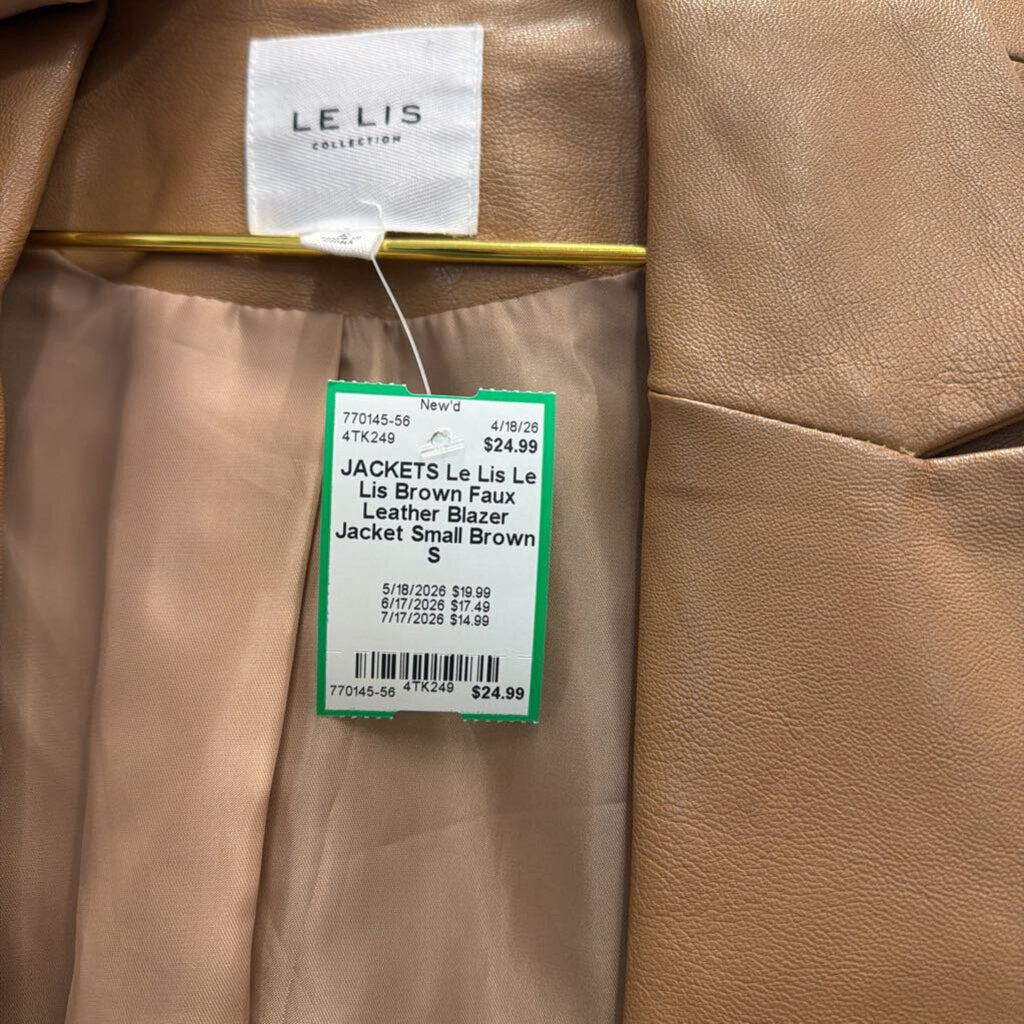 Le Lis Brown Faux Leather Blazer Jacket Small