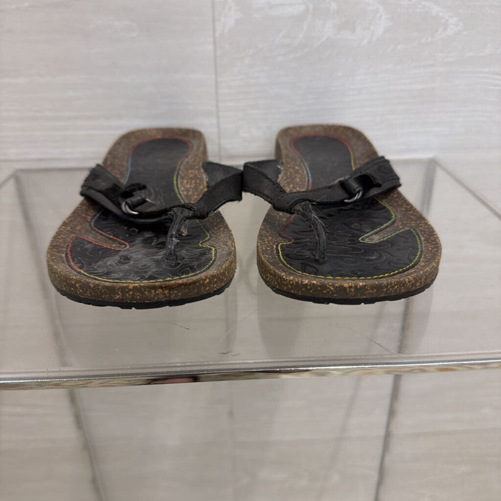 Teva Black Leather Ventura Thong Sandals 6