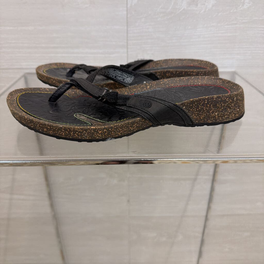 Teva Black Leather Ventura Thong Sandals 6
