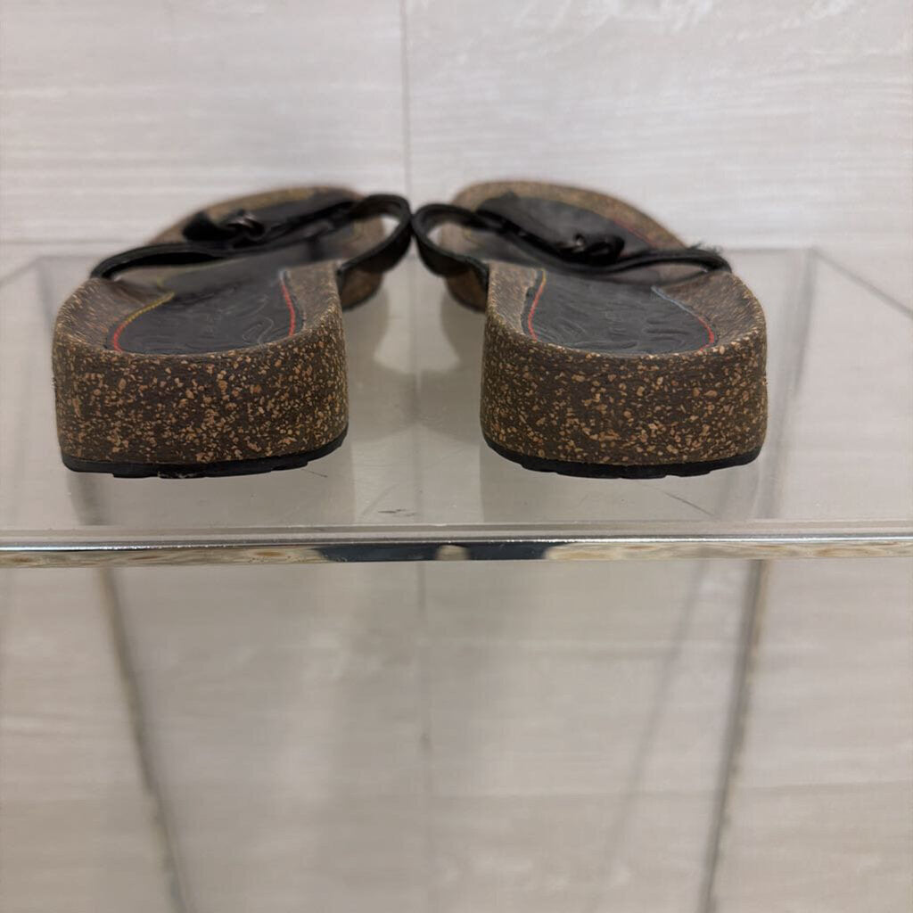 Teva Black Leather Ventura Thong Sandals 6