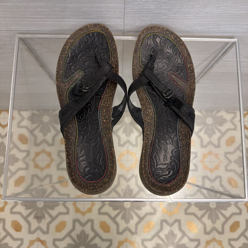 Teva Black Leather Ventura Thong Sandals 6