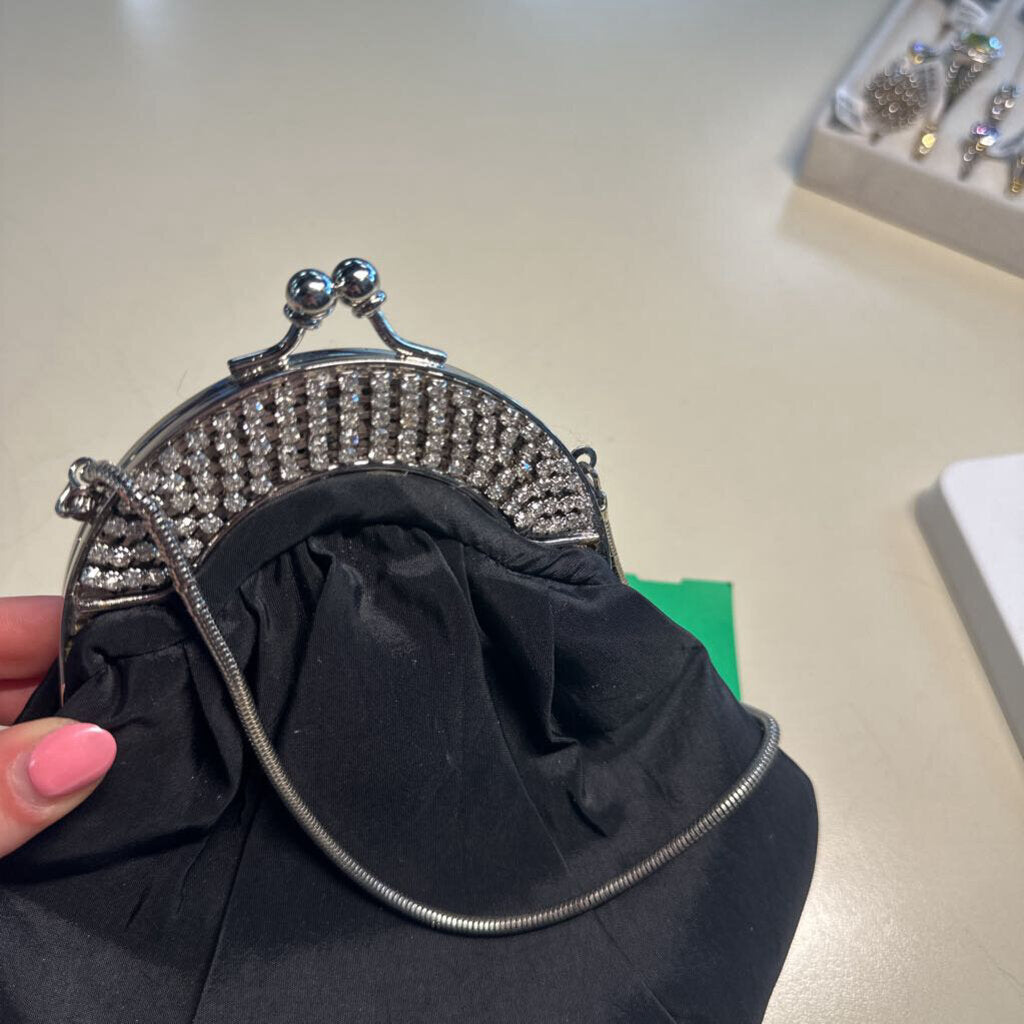 Black/ Silver Satin Rhinestone Small Purse