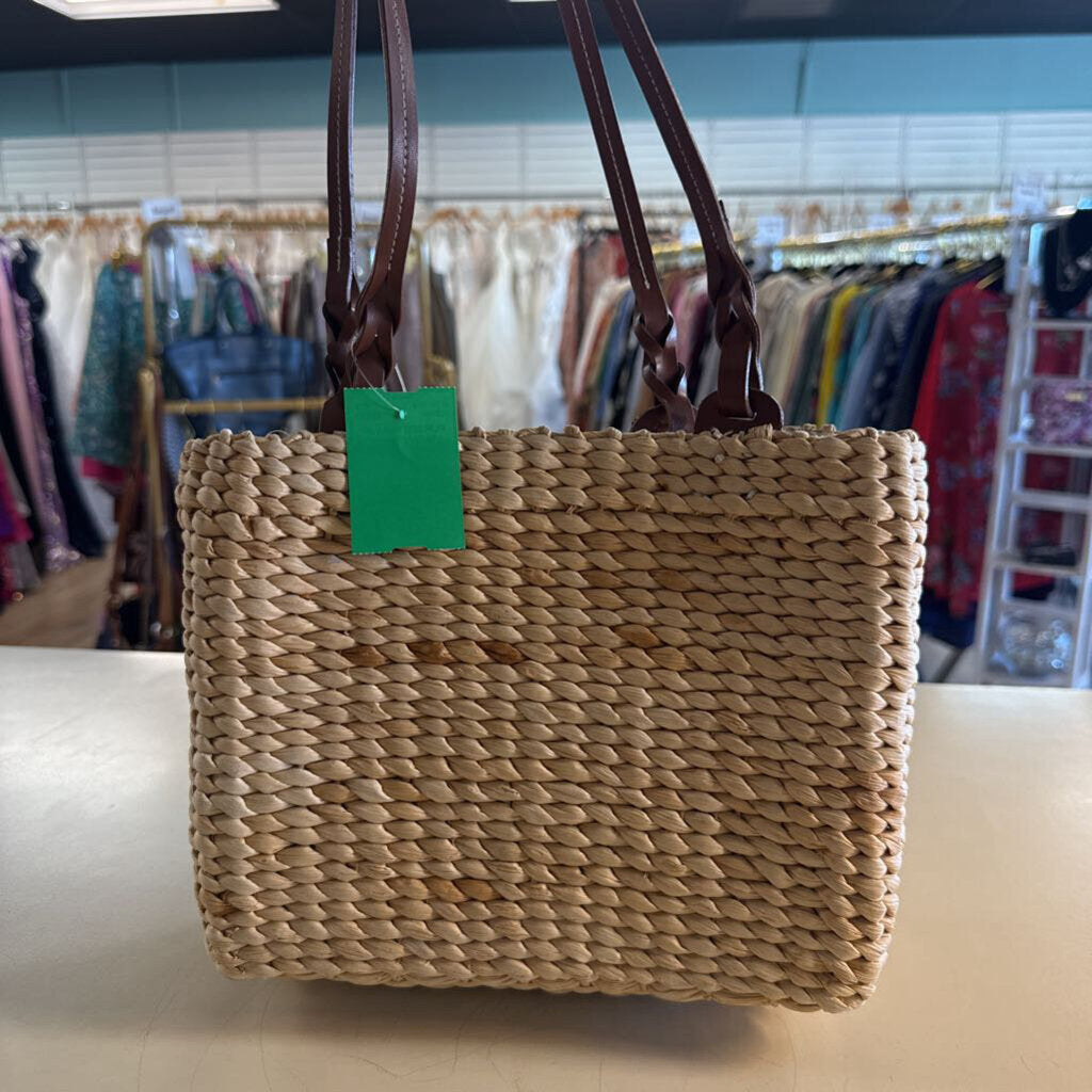 Vintage Chateau Natural/ Multi Straw Tropical Print Purse