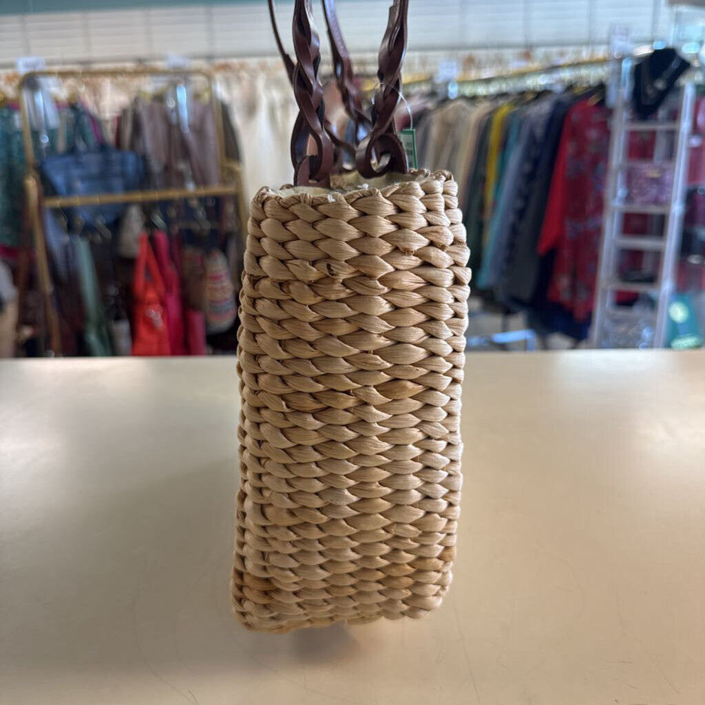 Vintage Chateau Natural/ Multi Straw Tropical Print Purse