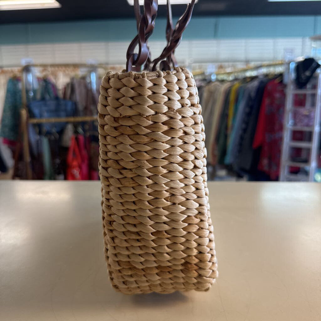 Vintage Chateau Natural/ Multi Straw Tropical Print Purse