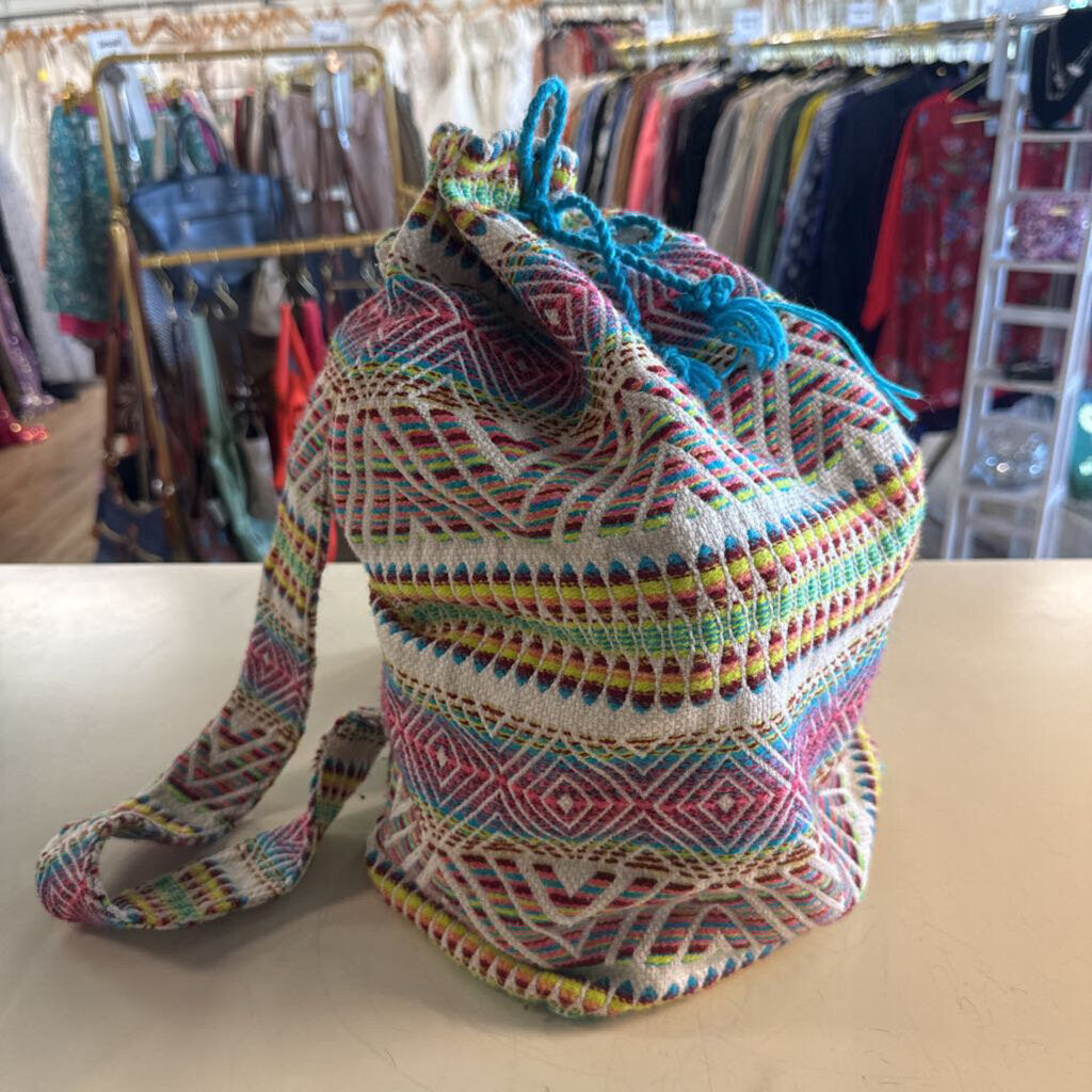 White/ Multi Embroidered Print Backpack