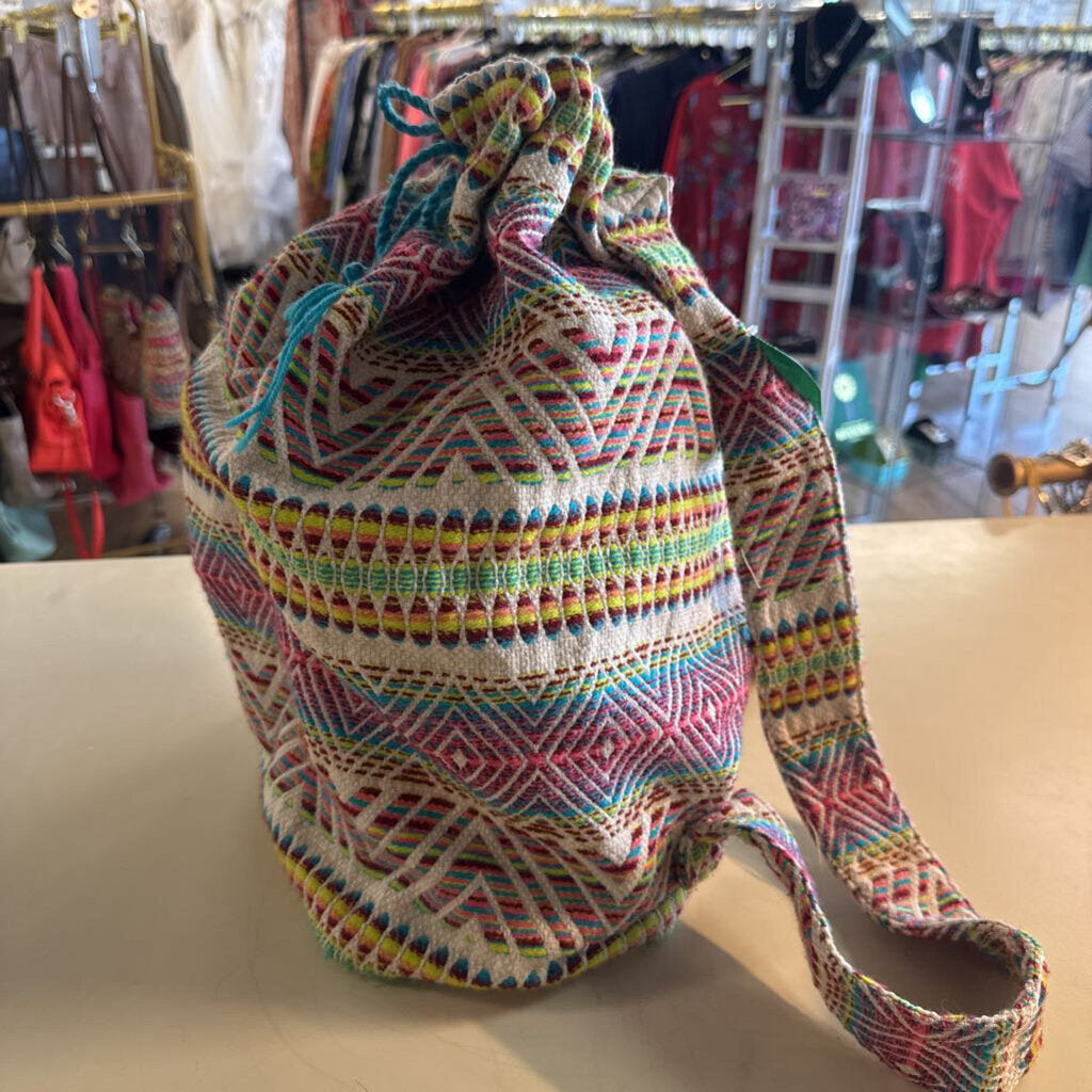 White/ Multi Embroidered Print Backpack