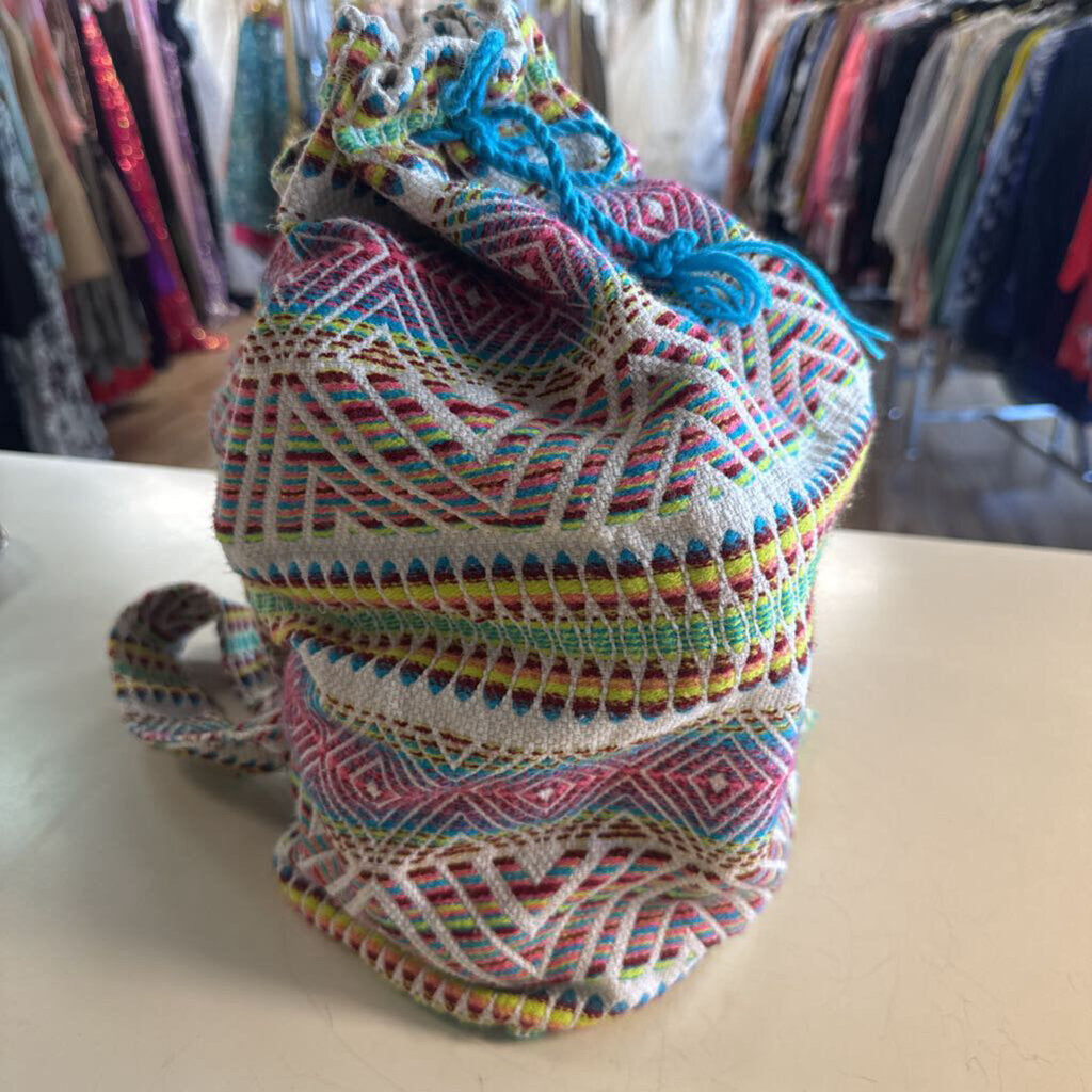 White/ Multi Embroidered Print Backpack