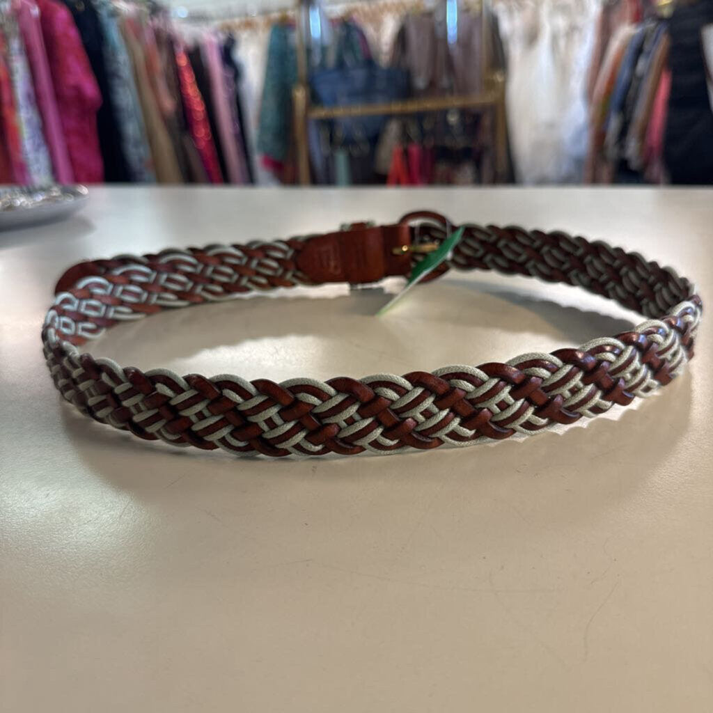 Talbots Brown/ Blue Braided Leather Belt Large