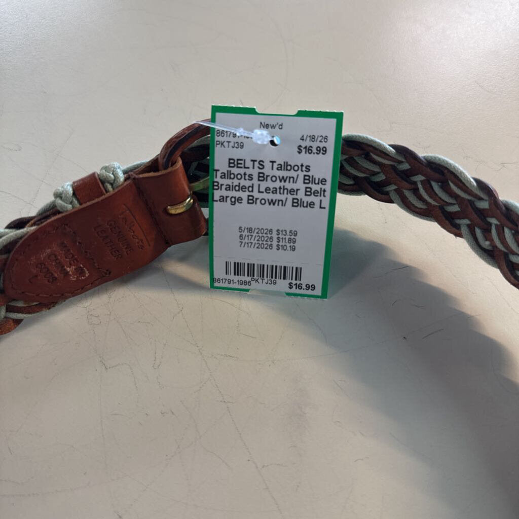 Talbots Brown/ Blue Braided Leather Belt Large